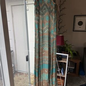 Bohemian Maxi Dress in Teal and Brown